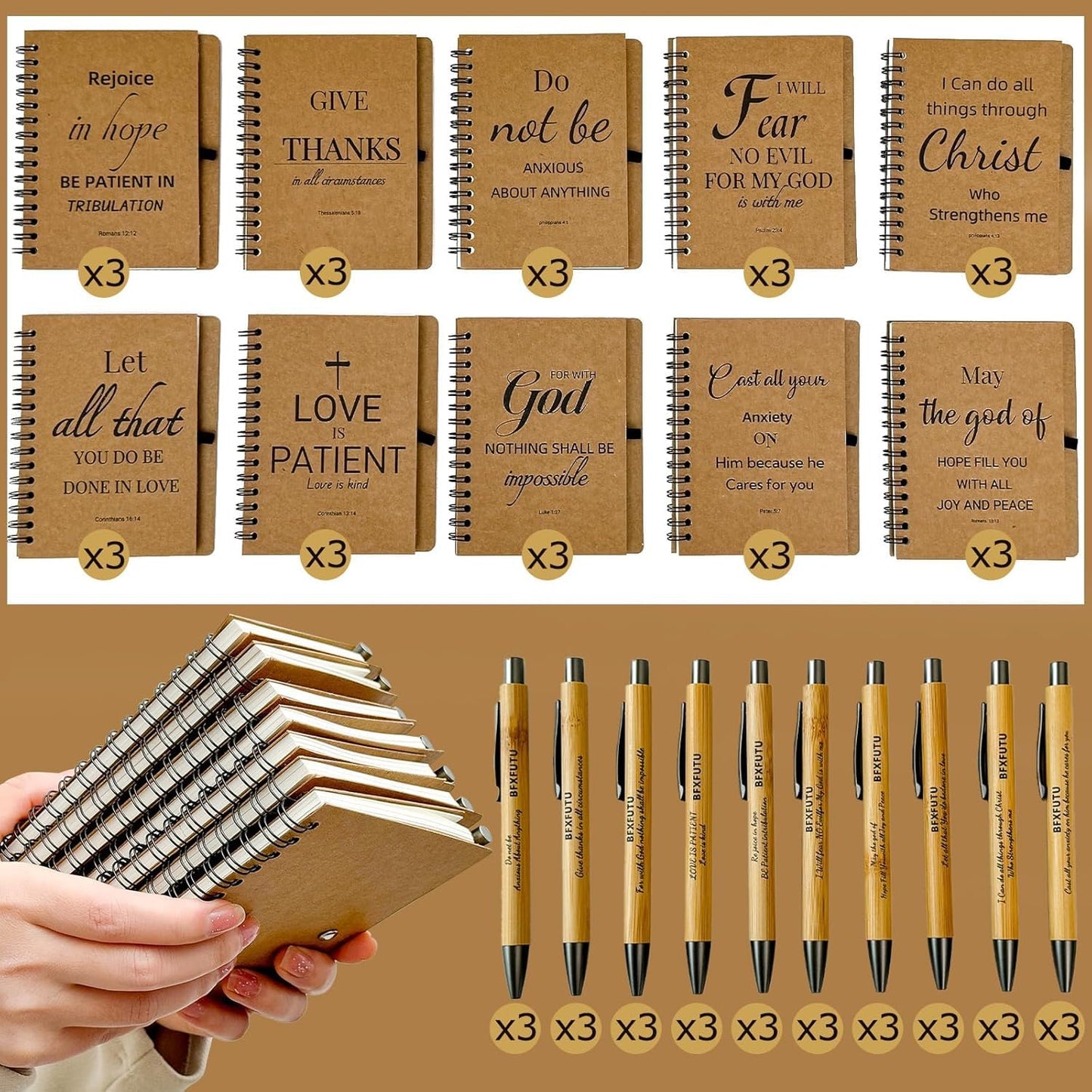 60pcs/30sets Bulk Christian Gift Spiral Notebooks with Bible Bamboo Pen Prayer Journal for School Office Believers Staff Inspirational Diary Mini Notepad Mother's Day Gift Inspirational Thank You Set