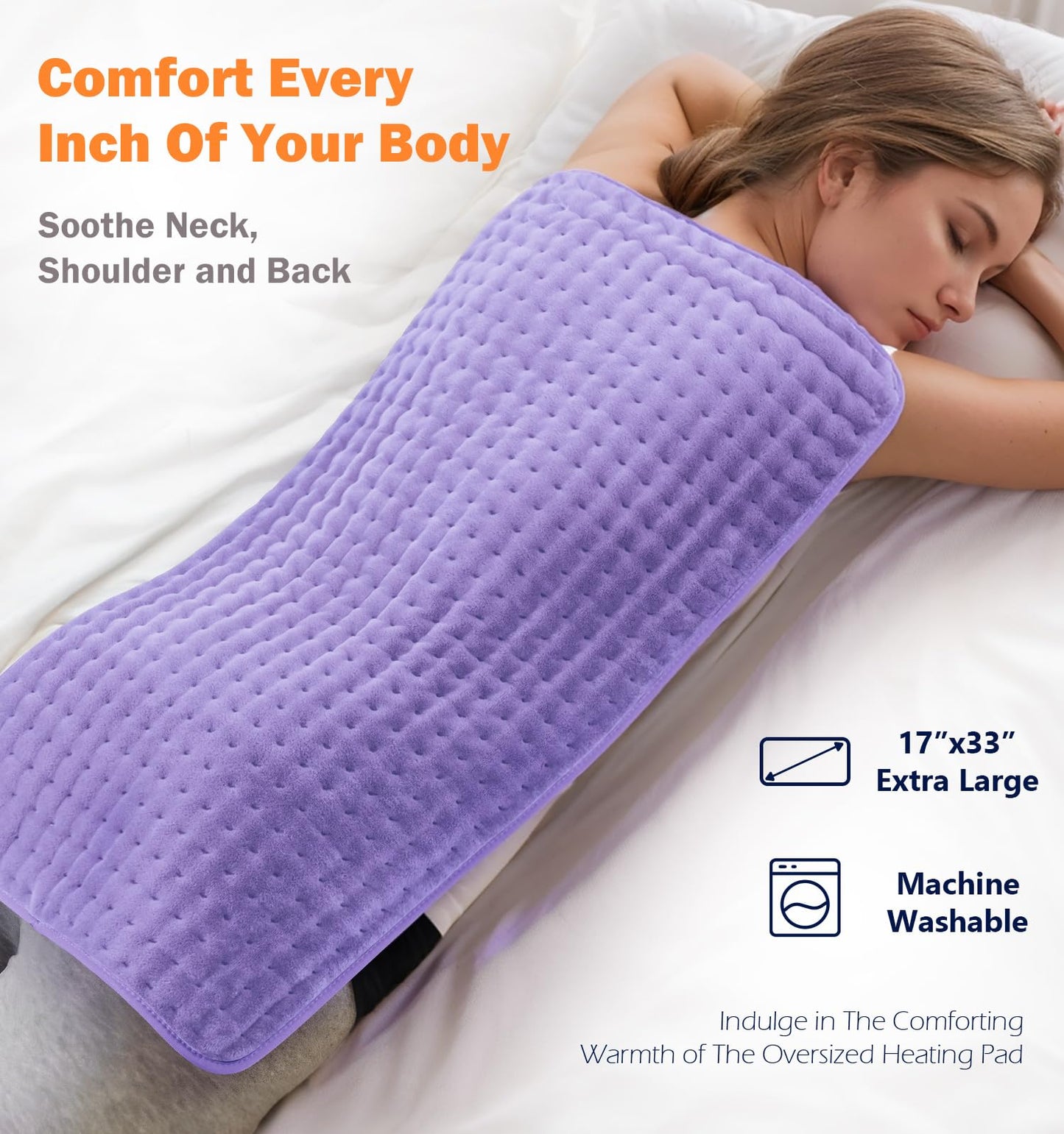 17"x33" Heating Pad for Back Pain Relief, Electric Heating Pads for Neck/Shoulder/Muscle Pain, Auto Off, 6 Heat Settings - Mothers Day Christmas Gifts for Women Mom Sister Wife Grandma