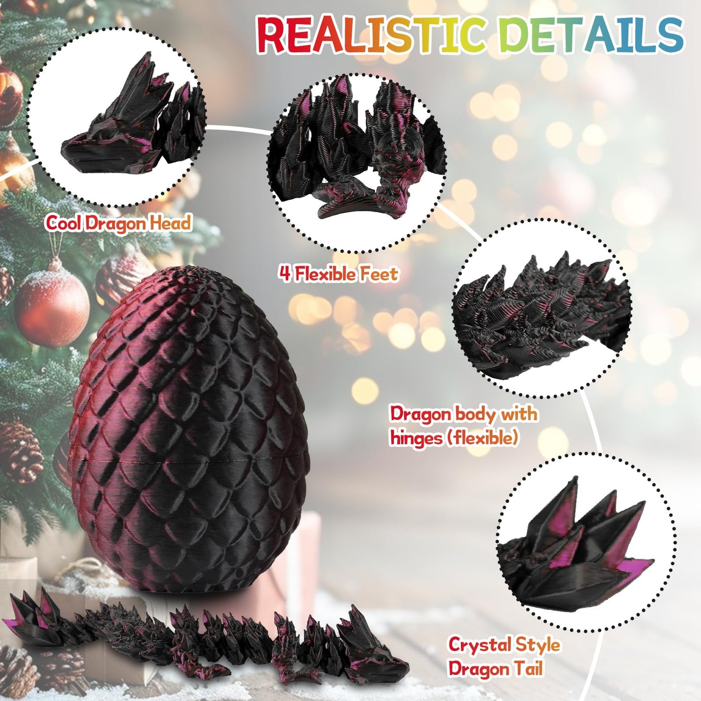 12PCS 3D Printed Dragon Eggs with Dragon Inside, Mini Dragon Egg Set, Articulated Crystal Dragon Fidget Toy for for Kids & Adults Gifts Christmas Ornament & Stocking Stuffers