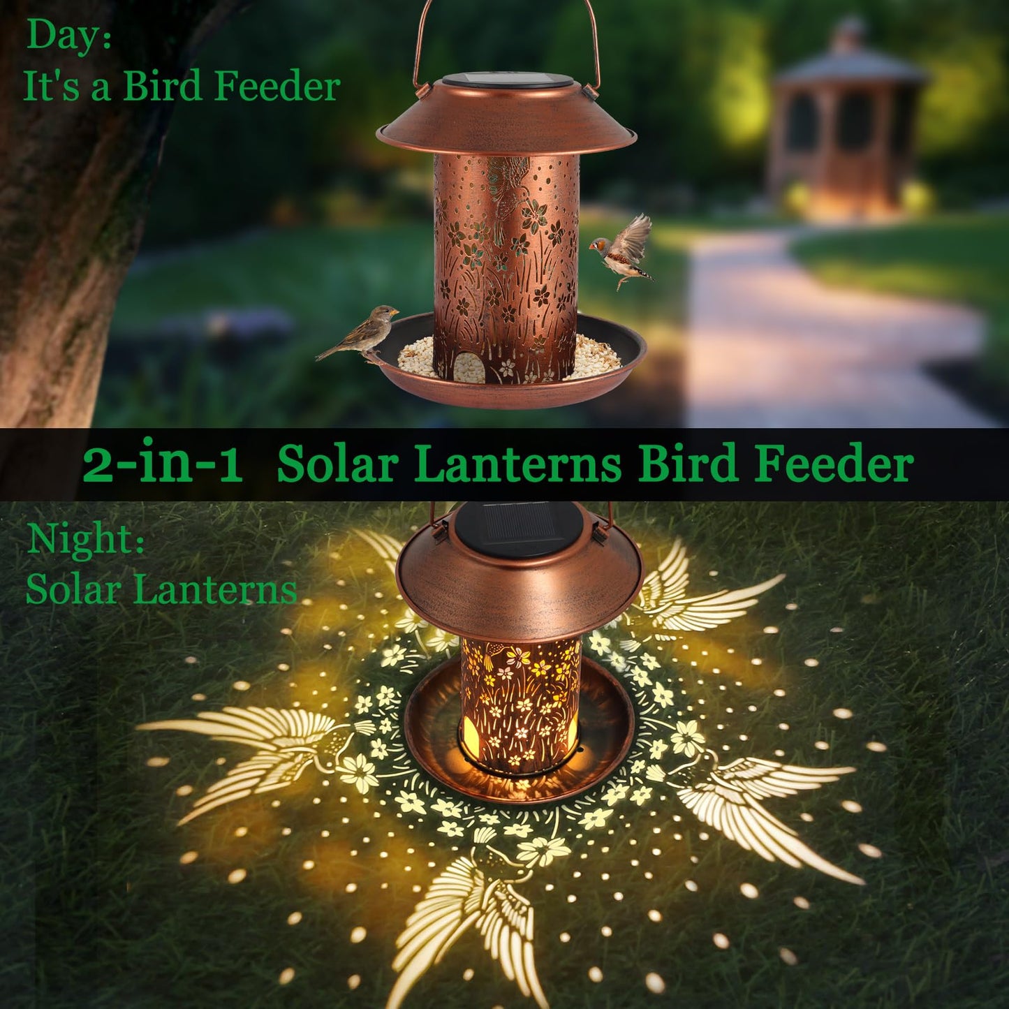 Bird Feeders for Outdoors Hummingbird Solar Lanterns Outdoor Waterproof Hanging Garden Decor Birthdays for Women Mom Metal Solar Decoration Outside for Yard, Patio, Lawn