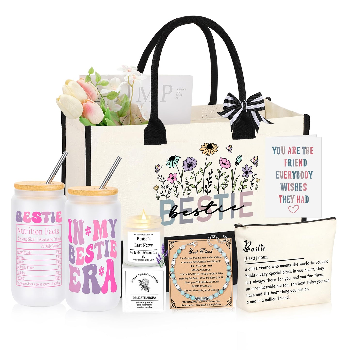 Best Friend Bestie Birthday Gifts for Women, Friendship Gifts for Best Friend Woman, Christmas Mothers Day Valentines Bestie Ideas Presents Basket Set of 6